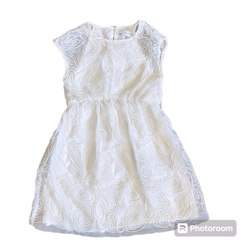 Zara Girls Textured Corded Dress Size 8 Ivory White